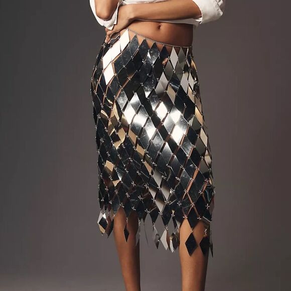 Anthropologie Maeve Diamond Paillette Midi Skirt – L/XL | Retail $228 | Holidays - Picture 1 of 7